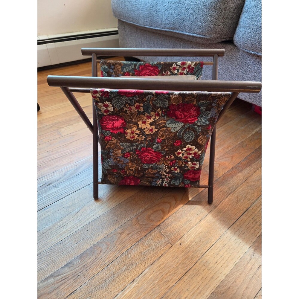 Vintage Floral craft yarn sewing knitting caddy folding basket
